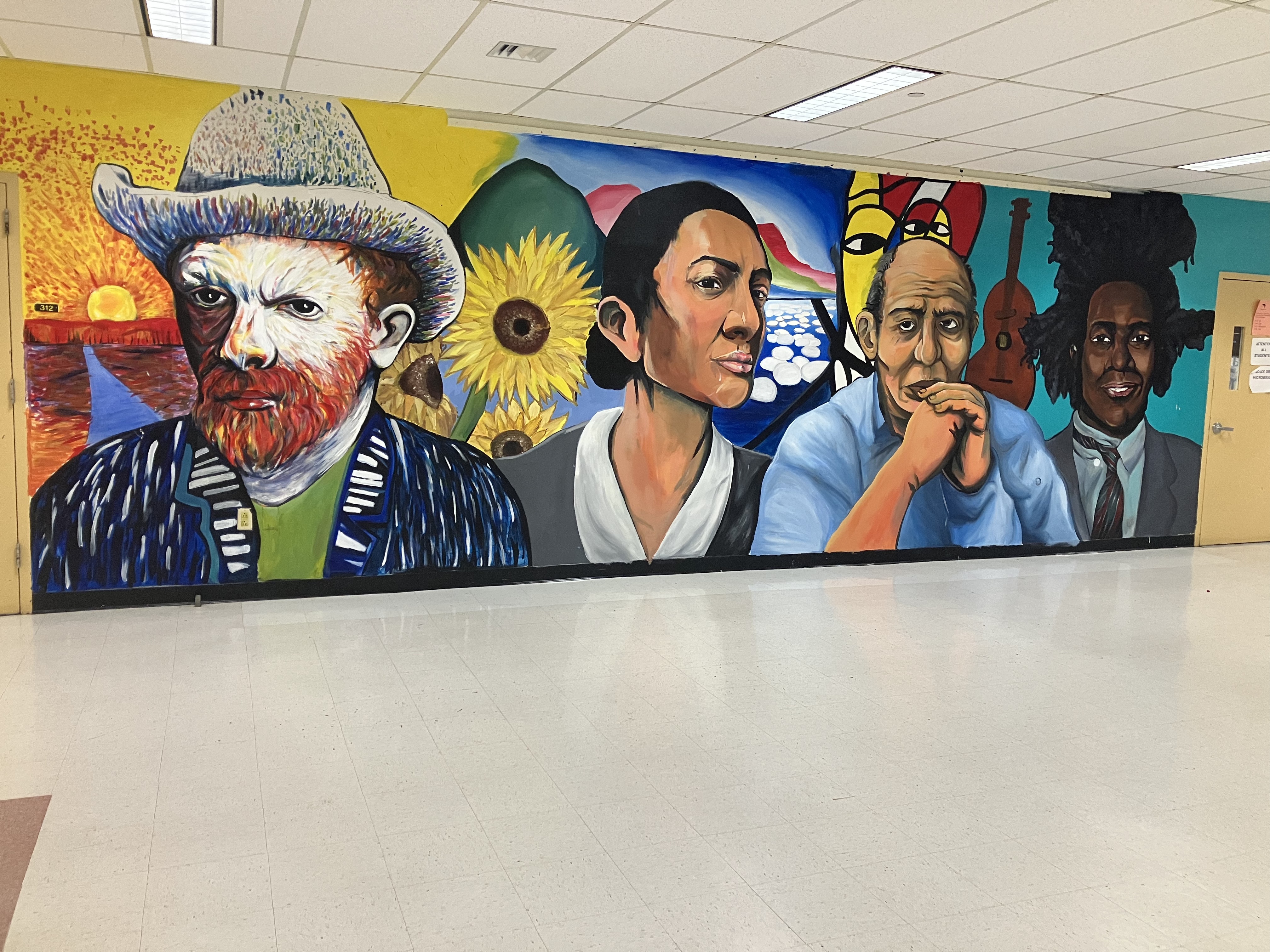 Full view of the Wall of Artists mural at Western High School